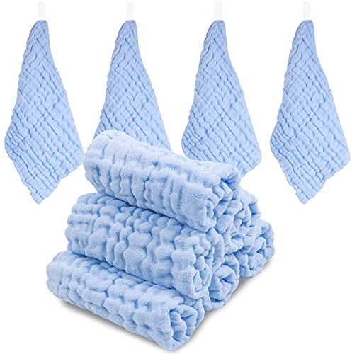 ABirdon Baby Muslin Cloths Squares,10 Pack 30x30CM Extra Soft Breathable Baby Washcloths, 6 Layers Organic Cotton, Unisex Reusable Baby Face Towels for Newborn