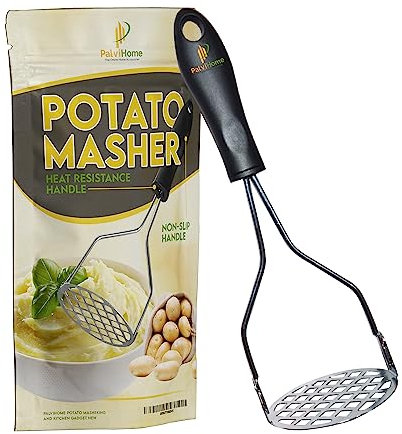 PALVIHOME Potato Masher with Non Slip Heat Resistance Handle and Large Round Press Plate for Vegetable Fruits and Baby Food Sturdy & Easy to Use for Cooking and Kitchen Gadget