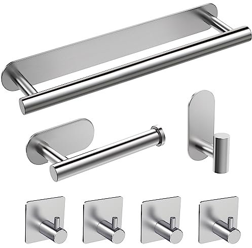 AIKER Handtuchhalter, Handtuchhalter Ohne Bohren Set,verdickter Hochwertiger Edelstahl 304 Badezimmer-kit Haken Selbstklebend,ideal Für Badzimmer Toilette Küche Büro (Gebürstete Farbe – 7PCS)