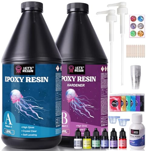LET'S RESIN 3,78L Epoxidharz Set mit Pumpen, Blasenfreies Gießharz Set, 1:1 nach Volumen, Transparent Epoxidharz mit Härter für Kunstwerke Gießharz, Schmuck, Formen Silikon