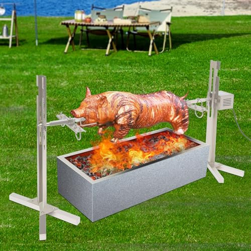 Fermoirper 220V 20W Electric BBQ Spit Roaster, 110cm Heavy Duty Hexagon Spit Rod, 40kg Capacity, Universal Grill Rotisserie Kit for Camping & Wilderness