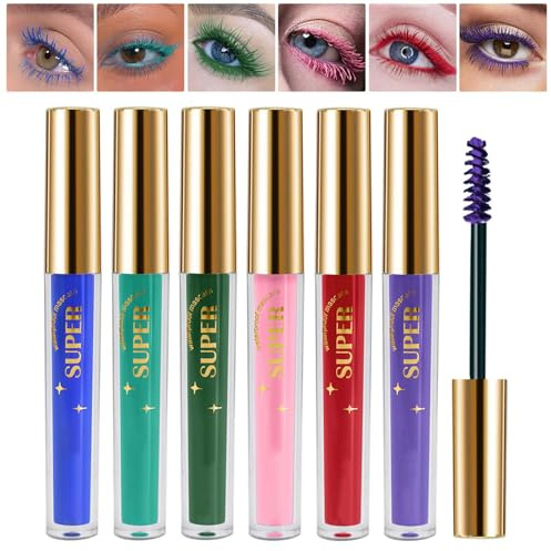 Bunte Wimperntusche Set, 6 Farben Wasserfest, Volumizing & Curling Mascara, Langlebig Lange Wimpern, Verlängerung Augen Makeup für Weihnachten, Halloween, Party, Hochzeiten