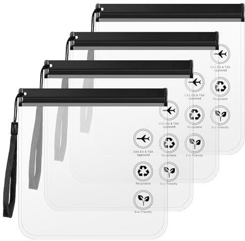 Zeawavsl Borsa Culturale Trasparente, Sacchetto Fluido Aeronautico-4 Pezzi, 20 X 20 CM, Certificato TSA, Impermeabile E A Prova Di Perdite, Con Manici, Accessori Da Viaggio Per Bagagli A Mano (4)