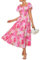 GRACE KARIN Robe Longue Femme de Plage Été Robe Floral Elegant de Soirée Demoiselle d'honneur Floral-Rose Rouge M