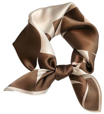 Aufeel Damen-Halstuch aus 100% reiner Maulbeerseide, klein, quadratisch, Seide, Kopftuch, ca. 53 x 53 cm, Braun, Small