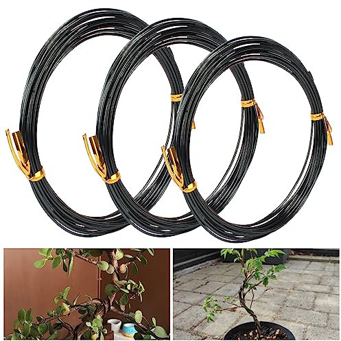 ZYAGH Bonsai Wire 4 Rollen mit 3 Größen (1,0 mm, 1,5 mm, 2,0 mm), insgesamt 20 m (schwarz), Bonsai-Trainingsdraht aus eloxiertem Aluminium, Bonsai-Drähte Fur Bonsai