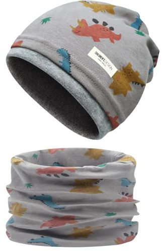 Enwokran Conjunto de Gorro y Bufanda para Niños y Niñas 3 a 8 Años Beanie Sombreros Lindos Bufanda Tubular Conjunto Patrón de Dibujos para Otoño Invierno Primavera