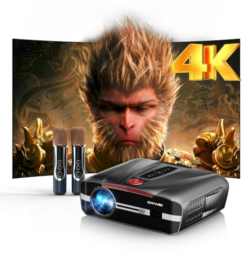 Ultra HD 4K Daylight Projector 2300 ANSI HDR10+Home Theater Karaoke Projector & 2 Mics, ToF Laser Autofocus, Shorter Throw, WiFi Bluetooth, 38W Speaker, NFC Screencast HDMI USB LAN Outdoor Movie