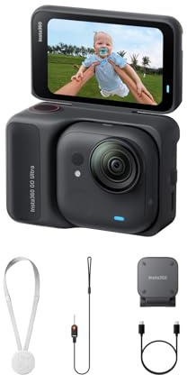 Insta360 GO Ultra Nero- Mini action cam 4K, vlog camera, fotocamera POV a mani libere, sensore 1/1,28″, pockect cam 53 g, FOV 156°, autonomia 200 min, indossabile con aggancio magnetico per sport