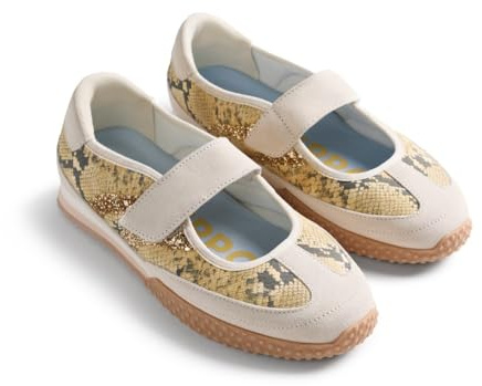Gioseppo PIROVAC - Bailarinas Deportivas de Piel con Estampado de Serpiente, Detalles Brillantes, Suela Flexible y Plataforma, Elástico en el Empeine y Plantilla Acolchada, Color Amarillo, Talla 38