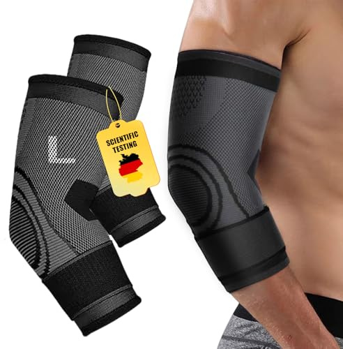 Tpubmity 2 Stück Ellenbogenbandage,Elbow Bandage,Atmungsaktiv Kompression Ellbogenstütze,Tennisarmbandage für Damen Herren,Bandage Ellenbogen für Gewichtheben,Golf,Tennis,Garden(L)