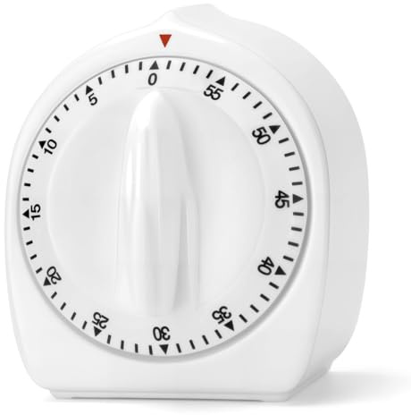 Kitchen Timers for Cooking, 60 Minute Wind Up - Chef Cooking Timer with Loud Alarm,100% Mechanical Desk Timer -No Batteries Required - Manual Countdown timers for Home, Study and Cooking (White)