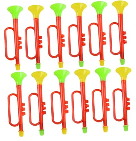 SOPOTUTU 12 Trompetas de Plástico, Juguetes de Cuerno de Utilería, Accesorios para Animar Fiestas, Instrumentos Musicales Pequeños, Paquete de 12 Unidades Color Aleatorio