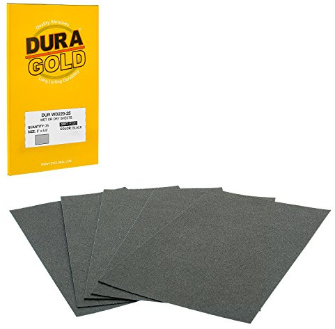 Dura-Gold Premium 220 Grit Wet or Dry Sandpaper Sheets, 5-1/2 x 9, Box of 25 - Medium-Cut Sanding, Detailing, Polishing Automotive, Woodworking