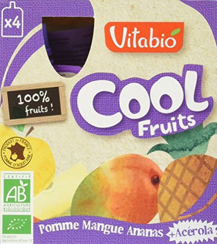 Vitabio Cool - Gourdes Fruits Pomme Mangue Ananas 4x90 g - Compote - BIO