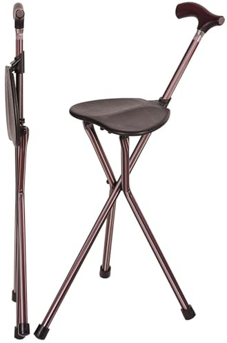 Switch Sticks Folding Walking Cane With Seat For Seniors & Adults, 34” Tall Quad Cane Chair, Lightweight Aluminum Frame - Supports 220 Lbs, Ergonomic Non-Slip Handle - Travel & Outdoor - FSA/HSA