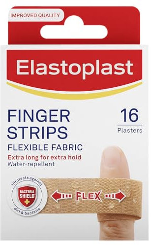 Elastoplast Cerotti extra flessibili per dita (16 cerotti), cerotti flessibili e durevoli per le dita, cerotti in tessuto elastico, cerotti impermeabili, gesso extra lungo per una migliore tenuta,