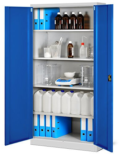Jan Nowak Aktenschrank C001H Büroschrank Metallschrank Stahlschrank Werkzeugschrank Stahlblech Pulverbeschichtet Flügeltürschrank Abschließbar 195 cm x 90 cm x 40 cm (grau/blau)