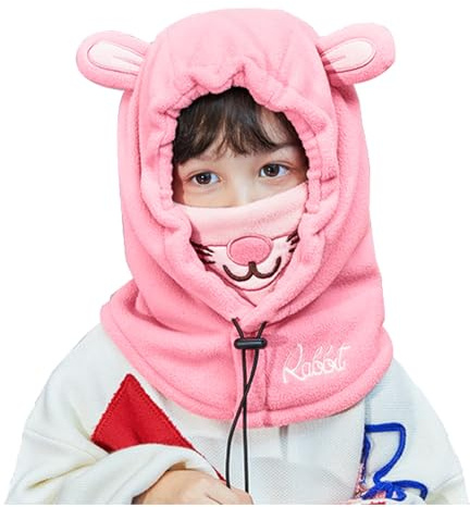 Azarxis Cagoule Polaire Enfants Balaclava Ski Cache Nez Protège Cou Cagoule d'hiver Chapeau Écharpe pour Garçon Fille (03 Rose - Lapin)