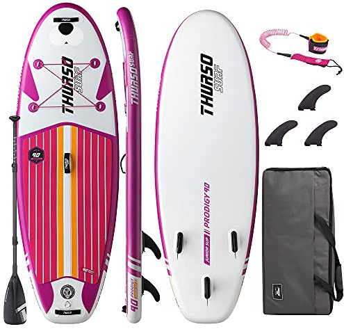 THURSO SURF Prodigy Bambina/Bambino/Junior Tavola da SUP Stand Up Paddle Board Gonfiabile 228 x 76 x 10 cm Doppio Strato Contenente Pagaia con Asta in Carbonio/Pinne/Leash/Borsone (Pink)