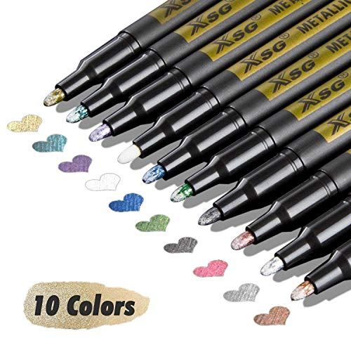 XSG Metallic Marker Pens,10 Colors,2MM Medium Tip for Black Paper