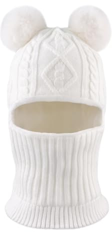 XIAOHAWANG Fille Garçon Cagoule Bonnet Écharpe Ensamble Chaud Bébé Enfant Hiver Chapeaux Pompon Tricoté Chapeau 1 à 10 Ans(Blanc, M)