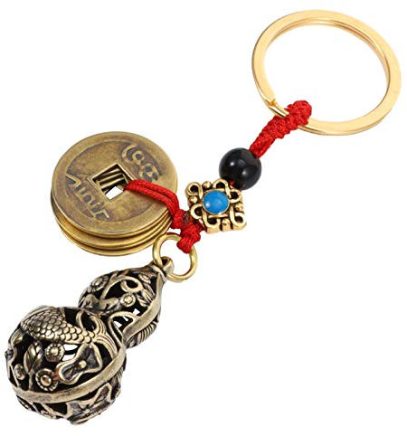 MILISTEN Chinese Gourd Brass Wu Lou Keychains Feng Shui Coins Pendant Charm Key Rings for Good Luck Fortune Wealth Success Longevity