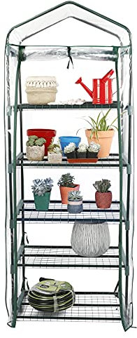 JonesHouseDeco Serre Jardin 5 Étagères Mini Serre de Jardin Serre Balcon Étagere Portative Couverture en PVC Serre de Plante pour L'Intérieur Extérieur 69x49x193cm