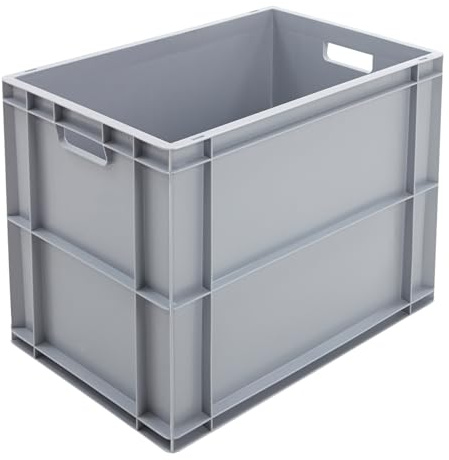 BiGDUG Euro Stacking Boxes - Heavy Duty Euro Containers Storage Box - Stackable Warehouse Crates (x4 Grey 450h x 400w x 600d mm)