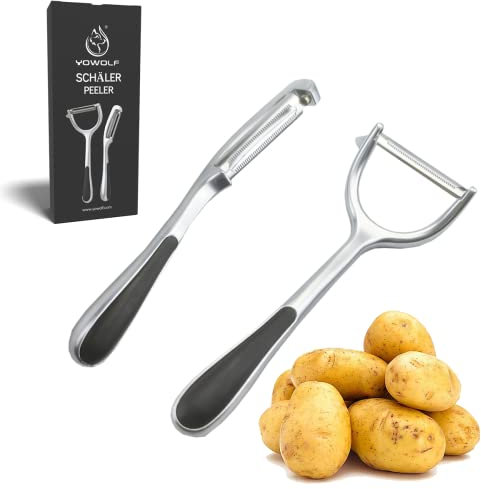 YOWOLF Pelapatate, 2 pezzi, in acciaio inox, lama dentata, pelapatate, pelapatate antiruggine, pelapatate a pendolo, lama a pendolo, per frutta, lavabile in lavastoviglie (Lama seghettata)