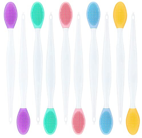 10 Colorful Lip Scrubbers - Double-Sided Silicone Exfoliating Brushes for Lip Skin Smoothing and Makeup Tools