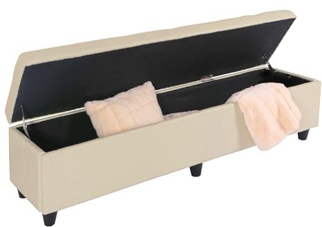 Mendler Aufbewahrungs-Truhe Sitzbank Kriens XXL-AM, Kunstleder, 180x45x45cm - Creme