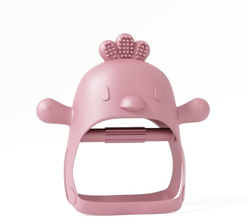 Teether Toy Teether with Handle Never Drop Newborn Toys Wrist Wearable Baby Teether - Little Chick in Pink Pacifier by Muqee Peeko's Baby Teething Pacifiers