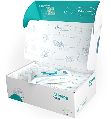 hi moby - Baby Feuchttücher aus Baumwolle und Leinen | Geschenkset 600 Tücher (12x50er Pack) | ohne Parfüm, ohne Plastik, für empfindliche Babyhaut, biologisch abbaubar