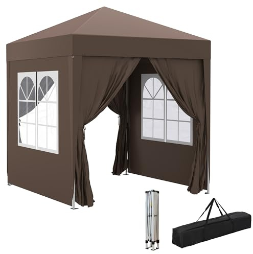 Outsunny Vikbar paviljong 2 x 2 m paviljong med 4 sidoväggar, fönster, festtält med UV-skydd, trädgårdstält inklusive bärväska, för trädgård, terrass, Oxford stål, vit