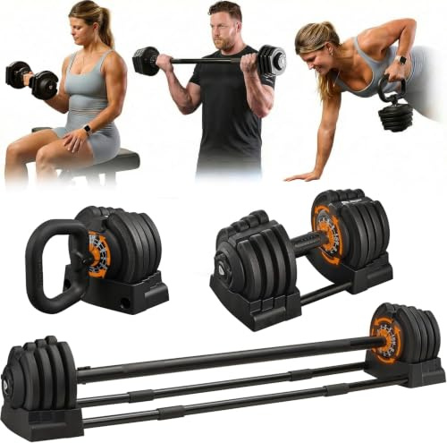 Lifepro TriForm 3-in-1 Adjustable Dumbbell, Kettlebell & Barbell Set