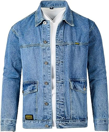Vagbalena Giacca Sportiva da Uomo in Denim Giacca da Lavoro Vintage Giacca da Motociclista in Denim Allentata Giacca di Transizione Giacca Slim a Maniche Lunghe Giacca da Festa Casual