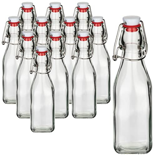 gouveo Lot de 12 bouteilles en verre avec bouchon mécanique – Bouteilles vides de 250 ml à remplir – Bouteille de liqueur, de jus (BFE250)