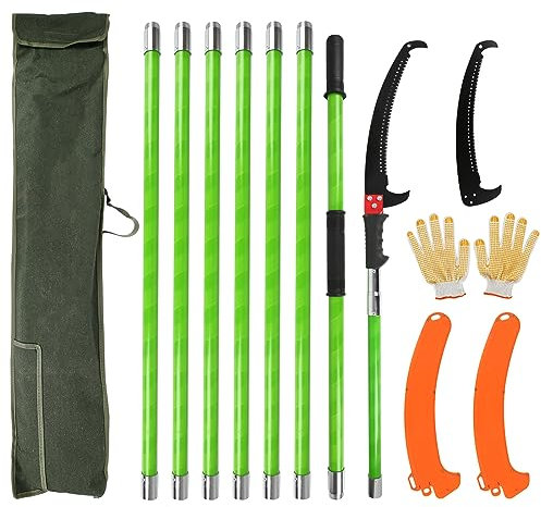 Astsäge Teleskop,Handsäge Baumsäge mit Stiel,Einstellbare Länge Gartensäge Teleskopsäge mit 2 Klinge und Tragetasche,Gartengeräte-Set Stangensäge für Astungsarbeiten und Baumpflege (8M)