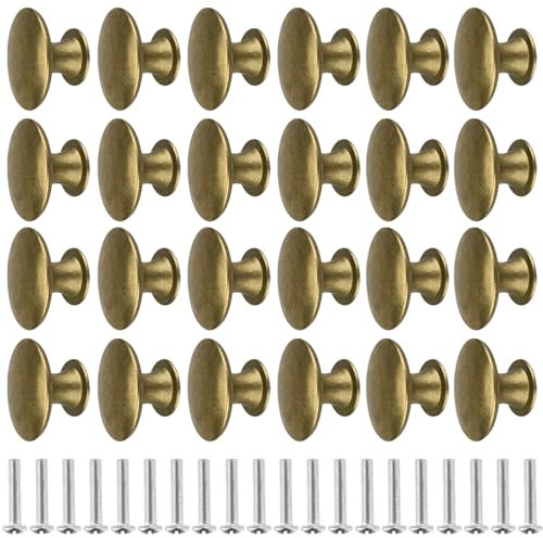 KOHAND 30 Pcs Vintage Brass Cabinet Knobs - Chic Round Furniture Knobs for Kitchen, Bathroom, Bedroom, Wardrobe