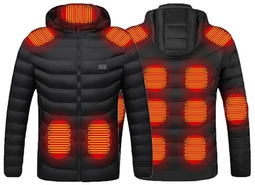 Beheizbare Jacke Herren Damen Heizjacke Jacke mit Heizung USB Elektrische Beheizte Jacke mit 15 Heizzonen Winterjacke Beheizbare Weste Pufferjacke Heizmantel Kapuze Funktionsjacke Outdoorjacke