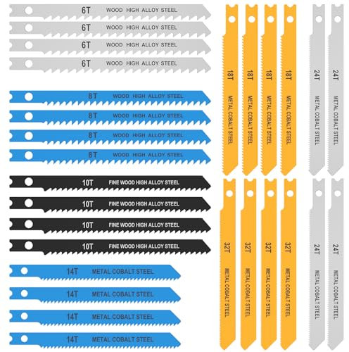 Juego de 28 hojas de sierra de calar profesional 6TPI/8TPI/10TPI/14TPI/18TPI/24TPI/32TPI para madera, plástico y metal, 85 mm y 100 mm