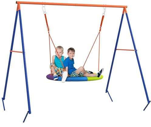 Outsunny Kids Swing Set, Garden Nest Swing with A-Frame Structure,for Outdoor Use - Multicoloured