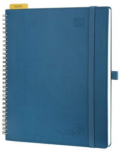 POPRUN Kalender 2025 Wochenplaner (Aug.2024-Dez.2025) Ringbuch mit Softcover, ca. A4 (26,5 x 21,5 cm), 17-Monate-Terminplaner 2025 1 Woche 2 Seite mit Zertifiziertem Papier - Marineblau