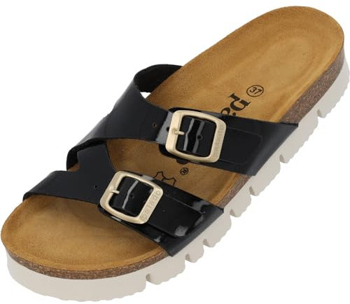 Palado Plateau-Pantoletten Damen Arrila PL - bequeme Sandalen Made in Spain - Hausschuhe mit Kork-Fußbett - modische Sommerschuhe Schwarz Lack UK3,5 - EU36
