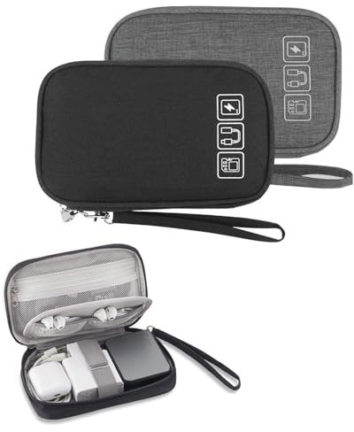 VIKY 2 Stück Kabeltasche Organizer Klein, Kabel Organizer Reise, Kleine Tasche Organizer, Kabel Organizer Tasche, Cable Organizer Bag für Handyladekabel, Universal USB Powerbank, Kabel, SD Karte