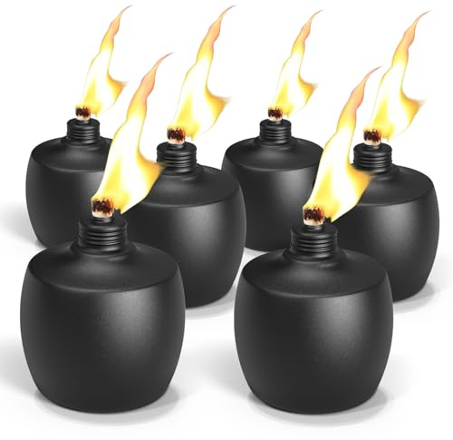 6-Pack Citronella Tabletop Torches, MQKIWAO 21 oz Table Top Torches for Outdoor, Metal Oil Burner Candles, Garden Torches with Fiberglass Wick for Yard, Patio, Deck, Garden, Party, Landscape
