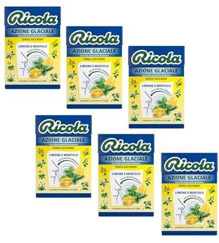 Ricola® | Glacial Action hårda godisar | schweiziska örtgodisar utan socker, citron och mentol - 6 lådor (300 Gr)