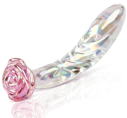 Anal Dildo Glass Rose Sex Toy - Butt Plug Rainbow Monster Dildo for Beginner, 7.2 inch Small Glass Dildo as a Clitoral G Spot & Anal Plug Sex Toys for Men Women & Couples Sexual Pleasure