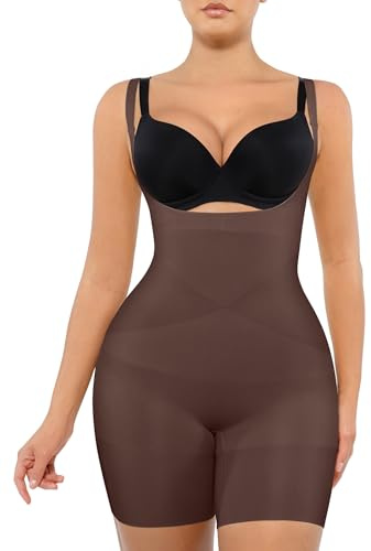 FeelinGirl Shapewear for Women Tummy Control Body Shaper Seamless Faja with Open Crotch Brown M/L